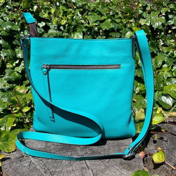 Turquoise Italian Leather Crossbody - Picture 3 of 9